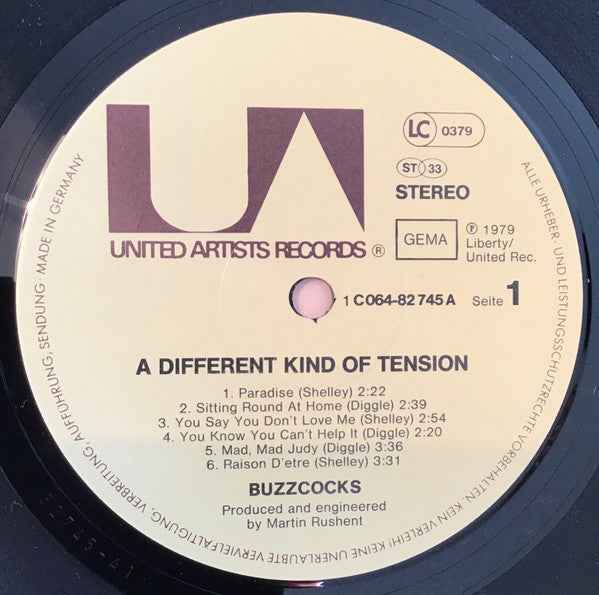 Buzzcocks - A Different Kind Of Tension LP (United Artists Records,EMI ElectrolaVinyl, LPVery Good Plus (VG+))