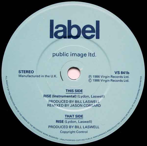 Public Image Limited - Rise 7" (VirginVinyl, 7", 45 RPM, SingleNear Mint (NM or M-))