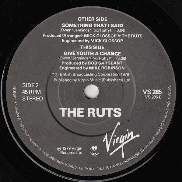 The Ruts - Something That I Said 7" (VirginVinyl, 7", 45 RPM, SingleNear Mint (NM or M-))