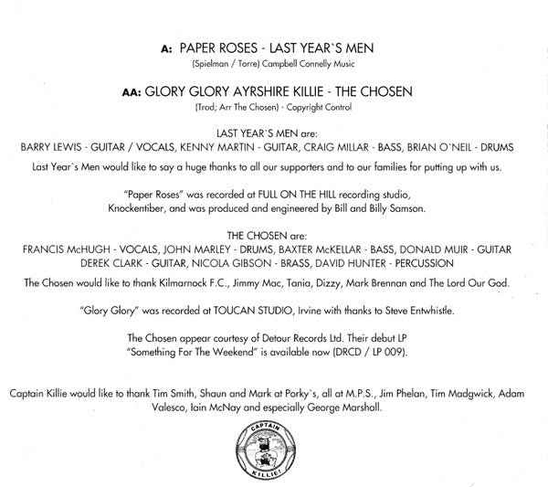 Last Year's Men - Paper Roses / Glory Glory Ayrshire Killie CD (Captain Killie / Near Mint (NM or M-))