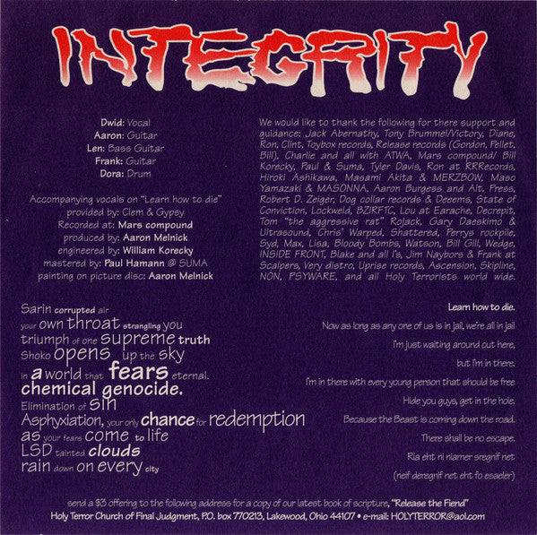 Integrity (2) / Psywarfare : Integrity / Psywarfare (7", EP, Pic)