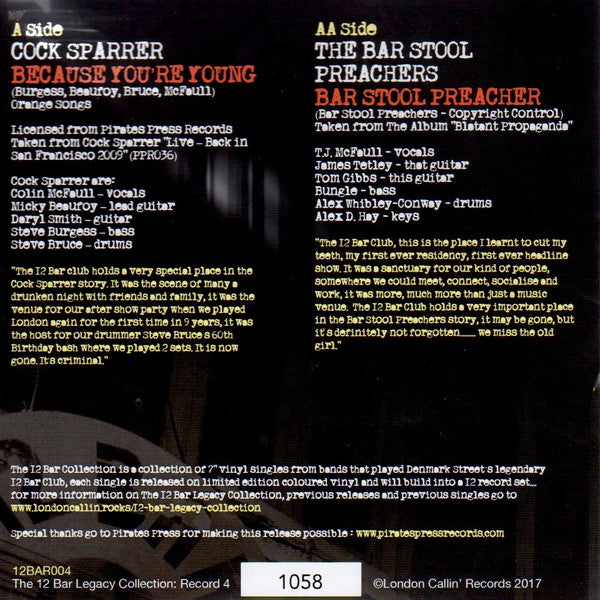 Cock Sparrer / The Bar Stool Preachers : 12 Bar Legacy Collection (7", Ltd, Num, Ora)