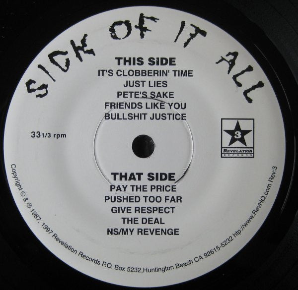 Sick Of It All : Sick Of It All (7", EP, RE, RP)