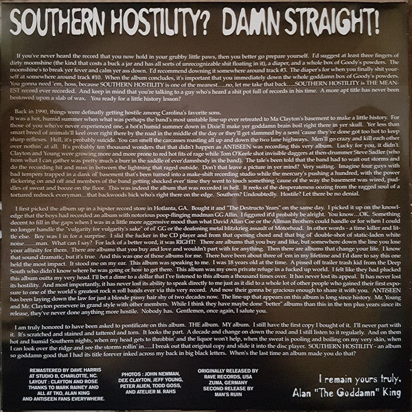 Antiseen : Southern Hostility (LP, Album, RE, RM, Blu)