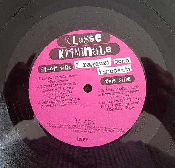 Klasse Kriminale : I Ragazzi Sono Innocenti (LP, Album, RE, RM)