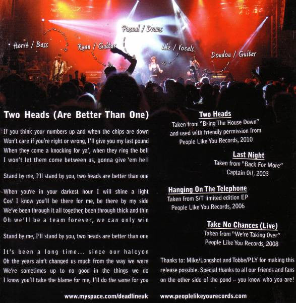Deadline (10) : Two Heads (Are Better Than One) (7", EP, Ltd, Whi)