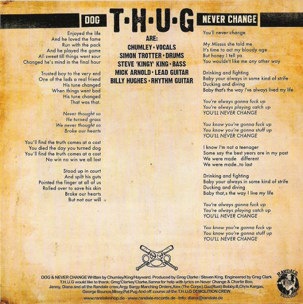T.H.U.G. / Argy Bargy : Dog / Be Somebody (7", EP)