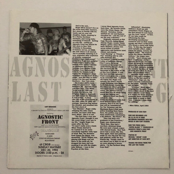 Agnostic Front : Last Warning (LP, Comp, RE, Blu)