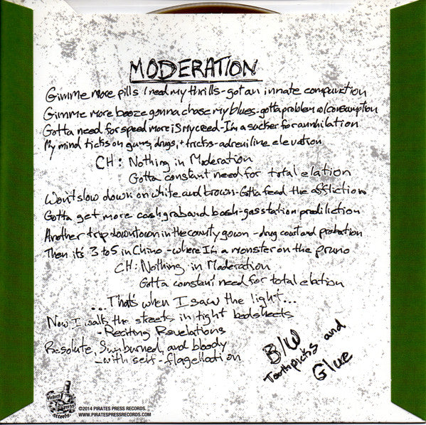 The Workin' Stiffs* : Moderation (7", Ltd, Gol)