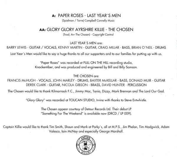 Last Year's Men (2) / The Chosen (2) : Paper Roses / Glory Glory Ayrshire Killie (CD, Single)