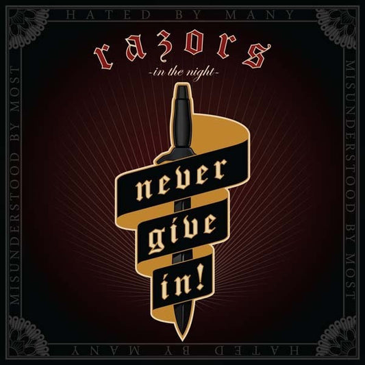 Razors In The Night : Never Give In! (12", Album, Ltd, Red)