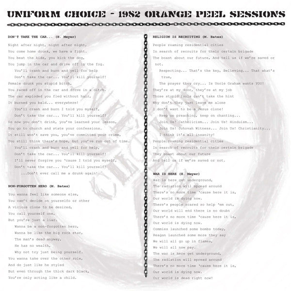 Uniform Choice : 1982 Orange Peel Sessions (7", EP, RP, Blu)