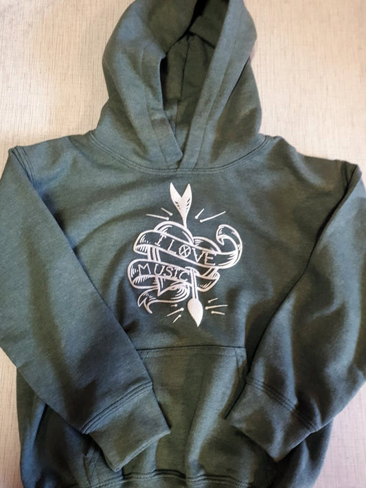 I Love Music Hoody / Kapu für Kids (grün)